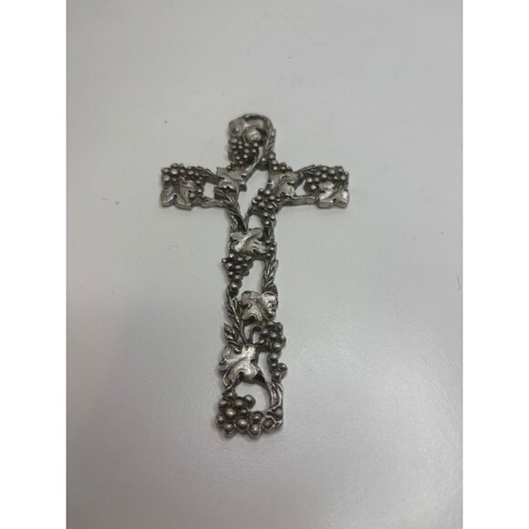 SILVER METAL Crucifix with Grapes and Branches CROSS Made in Cecchini WALL DECOR - Picture 1 of 7